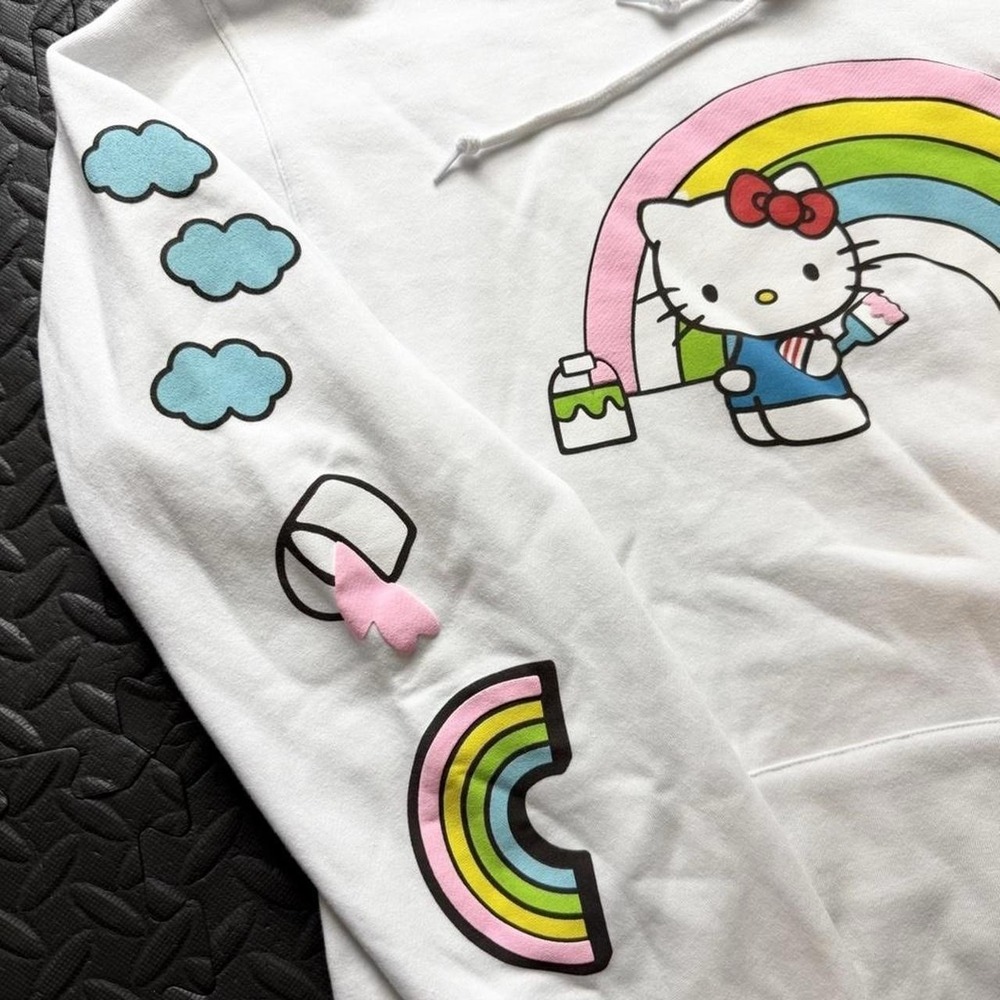 Hello Kitty Rainbow Hoodie Large White Sanrio Graphic Womens Unisex Y2K - Picture 6 of 8
